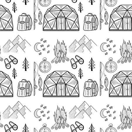 camping seamless doodleのイラスト素材