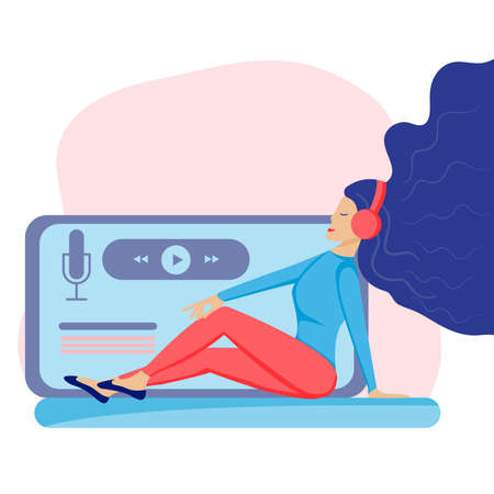 podcast girl set dd ww people isolのイラスト素材