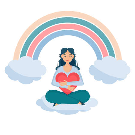 girls sitting rainbow smile setのイラスト素材