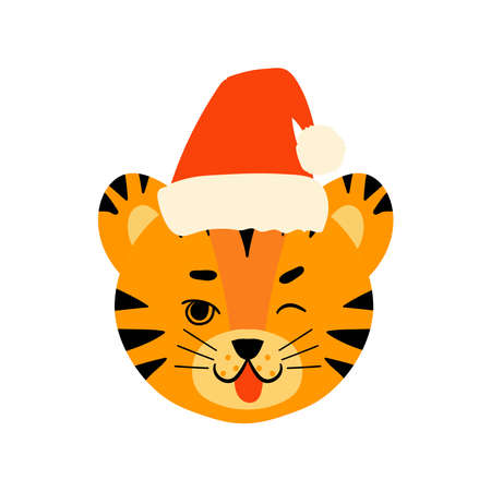 tiger face head santa hatのイラスト素材