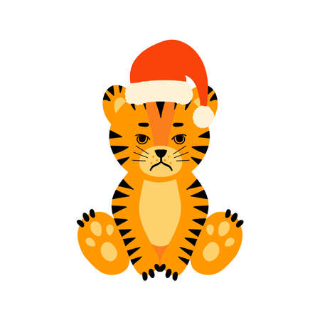 tiger sitting santa hatのイラスト素材