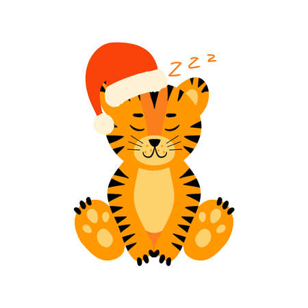 tiger sitting santa hat setのイラスト素材