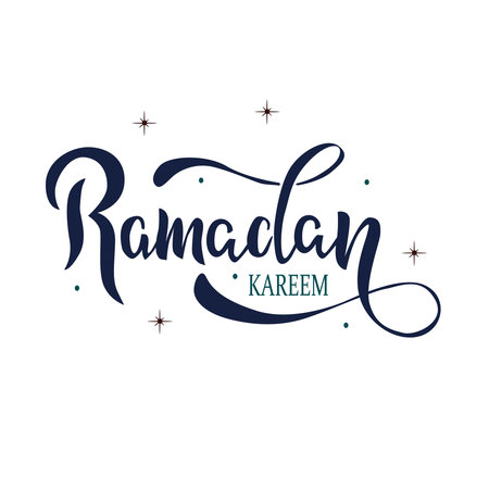 Ramadan kareem lettering typography. Banner, card, tag. Celebration banner for Muslim community festivals. Calligraphy for arabic, islamic traditional holiday.のイラスト素材