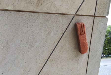 Historic Ashkenazi Mezuzah with Hlakhic texts at the entrance of the Polin Museum of the History of Polish Jews - July 6th, 2015 - Warsaw, Poland, Europeのeditorial素材