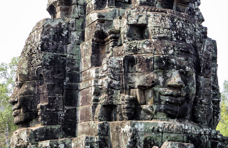 Angkor Thom with smiling buddha face at Angkor Wat Temple - Siem Reap, Cambodia, Asiaの写真素材
