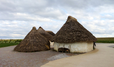 Stonehenge Neolithic Houses Exhibition - Stonehenge, Salisbury, England, UKの写真素材