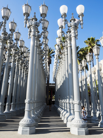 Urban Light by Chris Burden at the LACMA - Los Angeles County Museum of Art, big rock, on the August 12th, 2017 - Los Angeles, CA, USAのeditorial素材