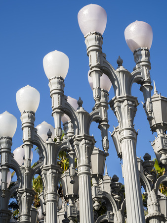 Urban Light by Chris Burden at the LACMA - Los Angeles County Museum of Art, big rock, on the August 12th, 2017 - Los Angeles, CA, USAのeditorial素材