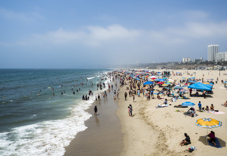 Santa Monica Beach view from the pier on August 12th, 2017 - Santa Monica, Los Angeles, LA, California, CA, USAのeditorial素材