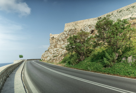Coast line and castle wall at Rethimno, Crete Island, Greeceのeditorial素材