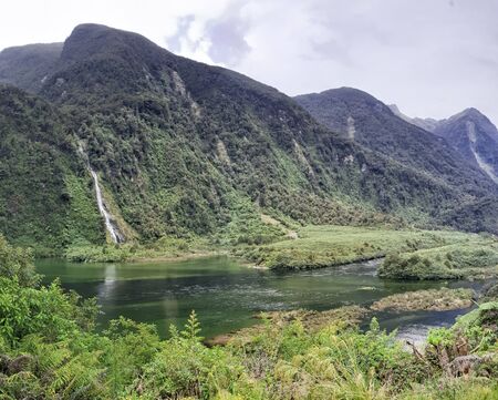 Doubtful Sound Waterfall, New Zealand, South Island, NZの写真素材