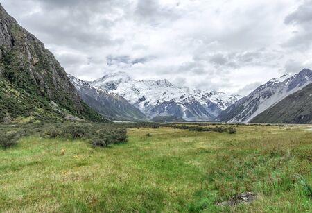 Tasman Glacier Track at Aoraki, Mount Cook, New Zealand, South Island, NZの写真素材