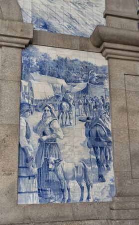 SÃ£o Bento Station with blue and white decorated tiles at Porto - Portugalの写真素材