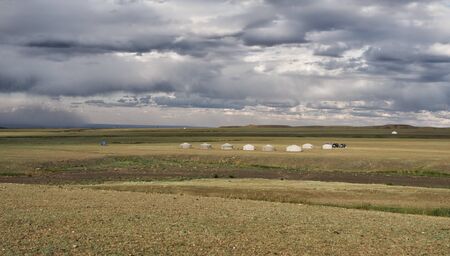 Secluded Mongolian Gers at the Gobi Desert, Mongoliaの写真素材