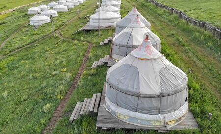 Aerial view of the Tsenkher Hot Spring Camping Site, Central Mongolia