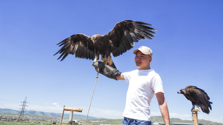 9th July, 2019: Mongolian Eagle Portrait at Mongoliaのeditorial素材