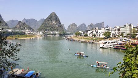Li River surrounded by Karst at Yangshuo Guilin - Guangxi Province, Chinaのeditorial素材