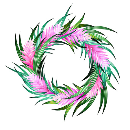 tropical wreath with heliconia and exotic leavesのイラスト素材