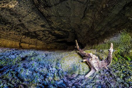 The impressive lava tunnels that form one of the most beautiful caves of Etna. The colors, suggestive shapes, the amazing nature's creationの写真素材