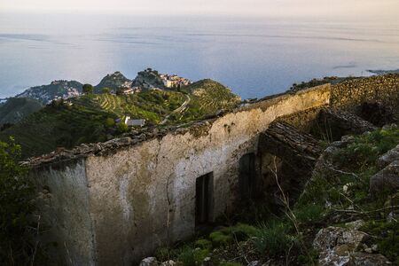 This is the magical view from Mount Veneretta (ME), Sicily, IT. Spectacular scenery including the view from Syracuse until well into the northwest of Sicily as well as the extraordinary view of the harbor of Giardini Naxos, Taormina, Castelmola. Questa Ã¨の写真素材