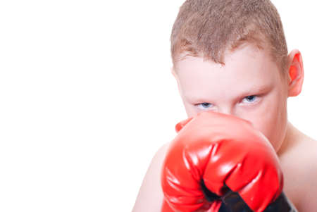 Boy boxer on a white backgroundの写真素材