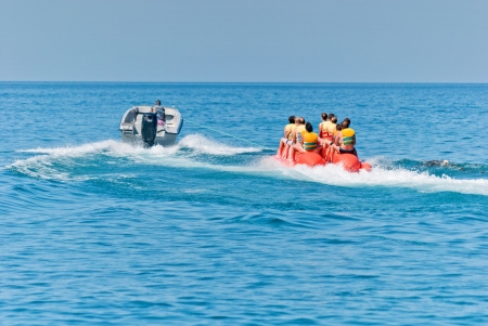 People skating on the air bananaのeditorial素材