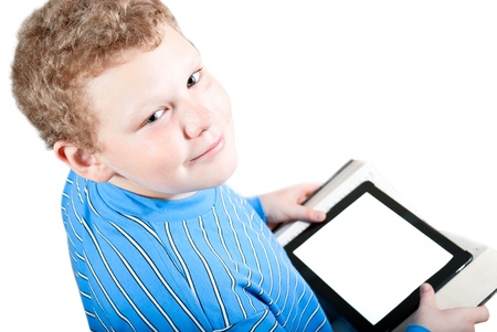 Boy with a tablet computerの写真素材