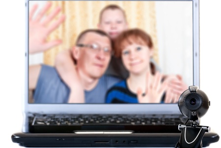 Family speaks on the video communicationsの写真素材