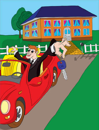 A man holds the keys to a new car in the handのイラスト素材