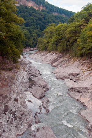 Wild River at the beautiful mountain valleyの写真素材