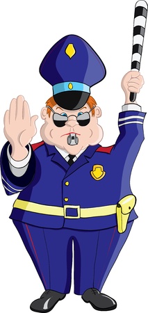   A police officer with a rod shows sign of stoppingのイラスト素材