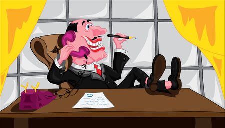 Businessman sitting in a chair and talking on the phoneのイラスト素材