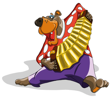 Funny bear plays the accordion and dancing, illustrationのイラスト素材