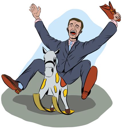 A man in a suit of laughs while riding a baby horseのイラスト素材