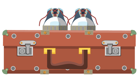 Old suitcase and shoes for travel, vector illustrationのイラスト素材