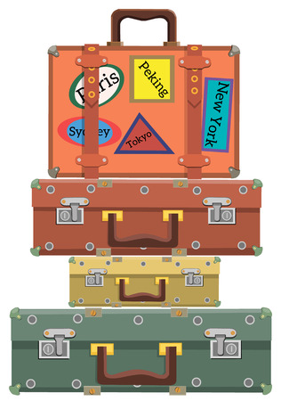 Old suitcases for travel, vector illustrationのイラスト素材