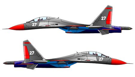Modern military fighter plane on white background, vector illustrationのイラスト素材