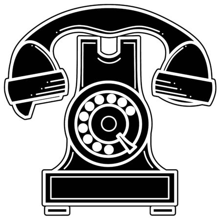 Black silhouette icon of a vintage telephone. Vector illustration isolated on a white background.のイラスト素材