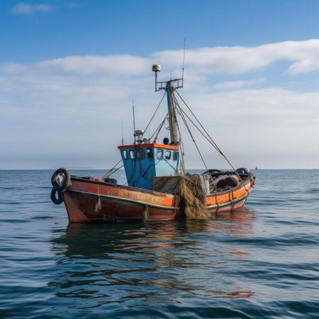 Fishing boat in the sea. Fishing boat with blue sky background.の素材