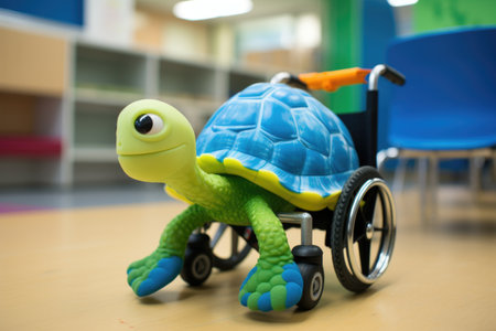 Illustration of turtle with motor disability at school, AI generated imageの素材