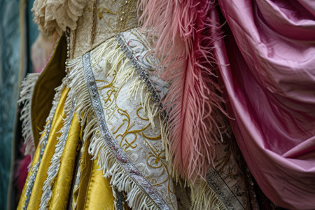 Closeup detail of colorful fabrics for sale in a shop windowの素材