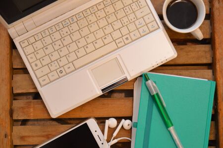 computer work coffe telephone pen businessの写真素材
