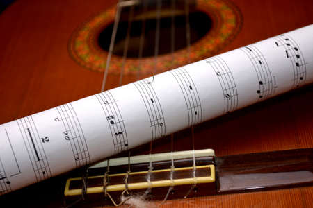 musical score and guitar string instrumentの写真素材
