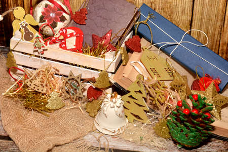 Christmas party decorations with old booksの写真素材