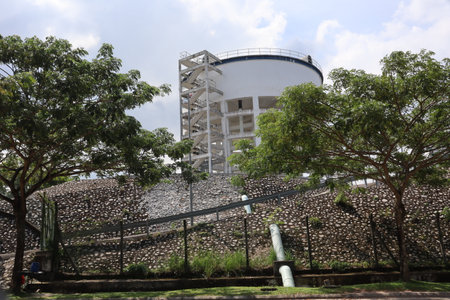 Water treatment plants for housing estates built on high ground.の写真素材