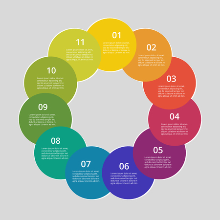 Step by step infographic. Template with 11 numbers can be used for workflow layout, diagram, chart, number options, web design, business presentation, trainings.のイラスト素材