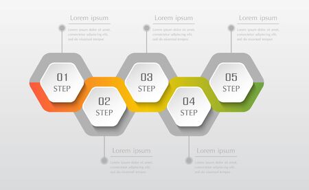 Infographic design elements for your business data with 5 options, parts, steps or processes. Horizontal timeline illustration.のイラスト素材
