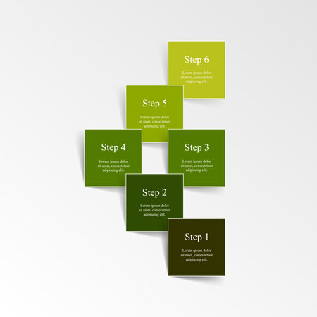 Step by step green business presentation or infographic with 6 options or parts.のイラスト素材