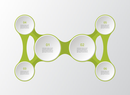 Creative green infographic template with 6 steps, options, parts or processes.のイラスト素材
