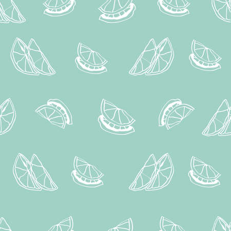 Vector light green seamless pattern with lemon slice varieties.  Great for kitchenware, fashion, fabric, aprons, seaside decor, restaurant menus, house ware and events.の写真素材